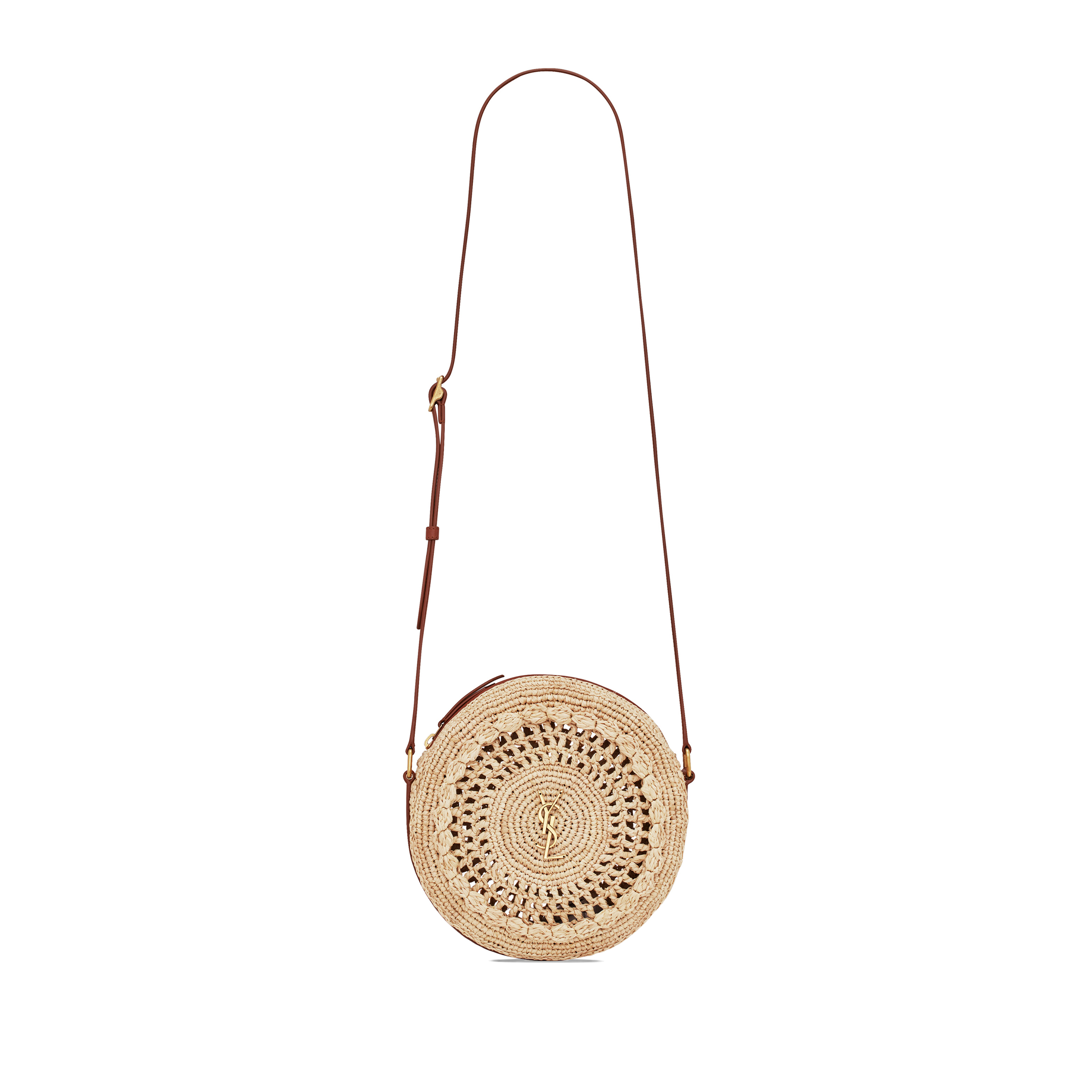 YSL SAC ROND IN RAFFIA AND SMOOTH LEATHER 685601GAAAA2080 (21*21*4cm)
